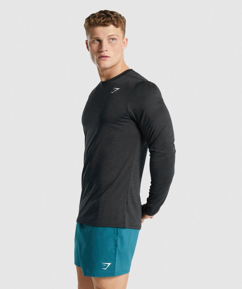 Men's Gymshark Arrival Marl Long Sleeve T-Shirts Black | CA 8DA310